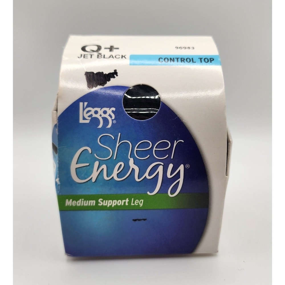 New Leggs Sheer Energy Pantyhose Womens Q+ Jet Black Control Top Medium Support